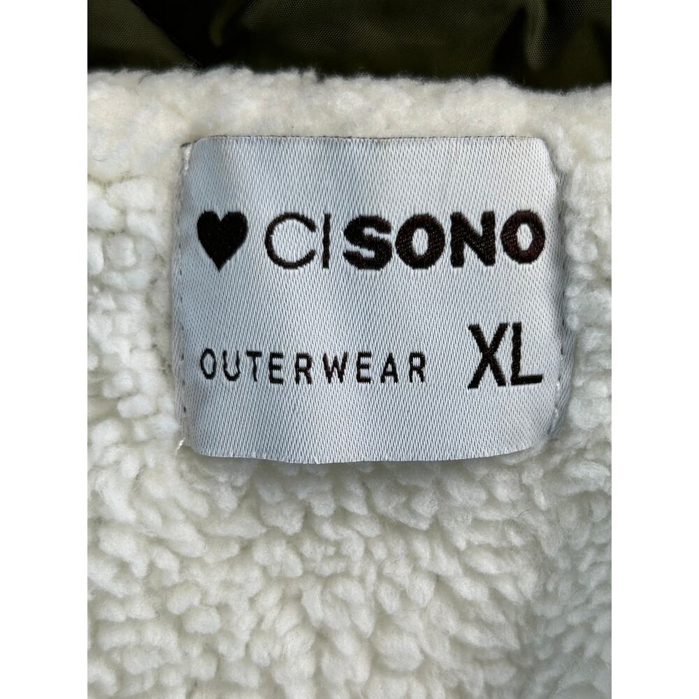 Cisono Women's XL Olive Green Quilted Sherpa Lined Puffer Jacket Full Zip Coat - Picture 4 of 9